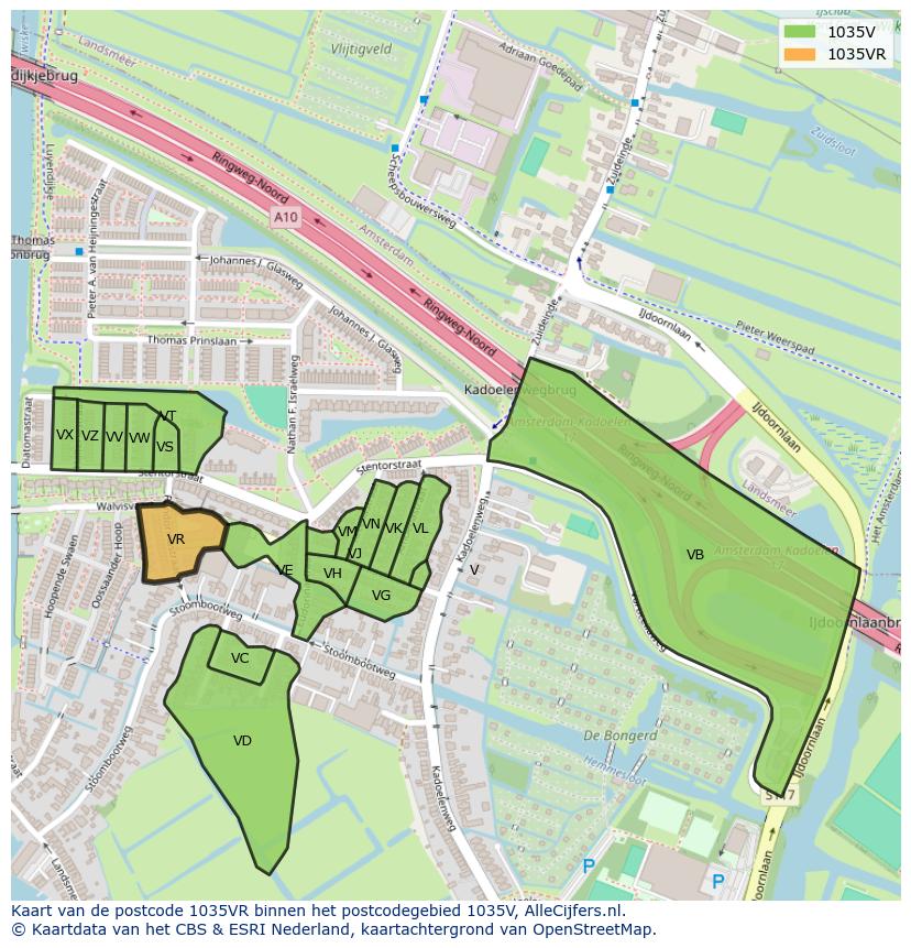 Afbeelding van het postcodegebied 1035 VR op de kaart.