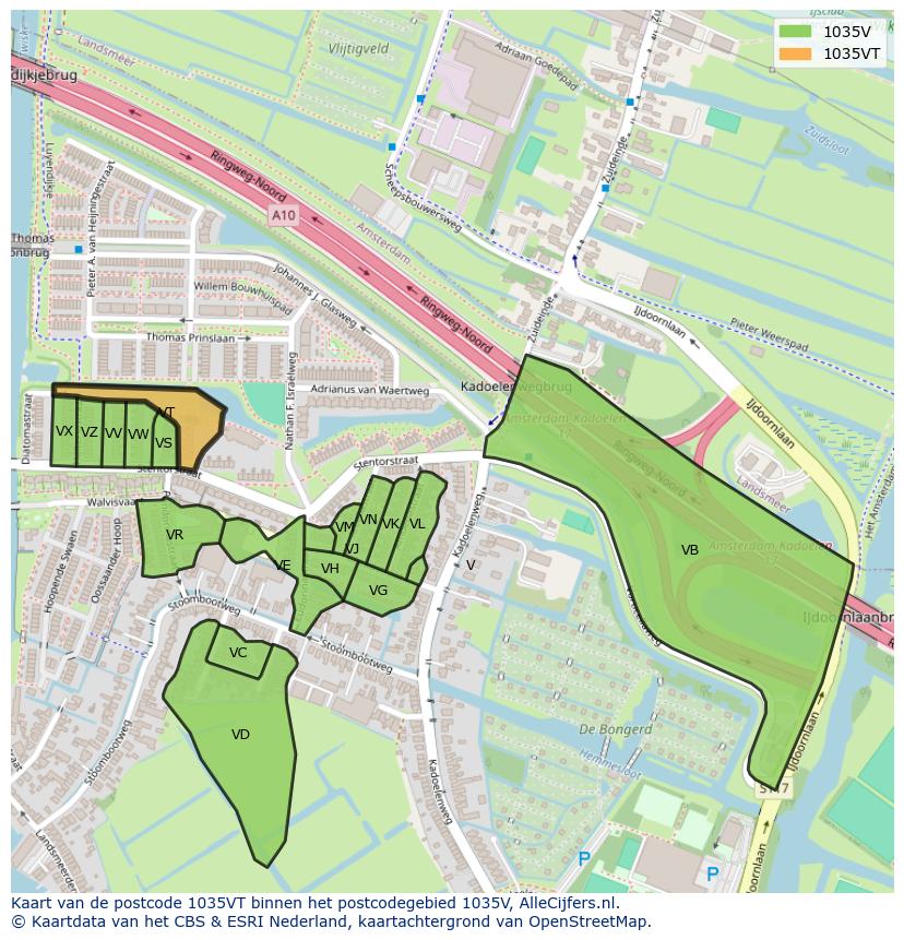 Afbeelding van het postcodegebied 1035 VT op de kaart.