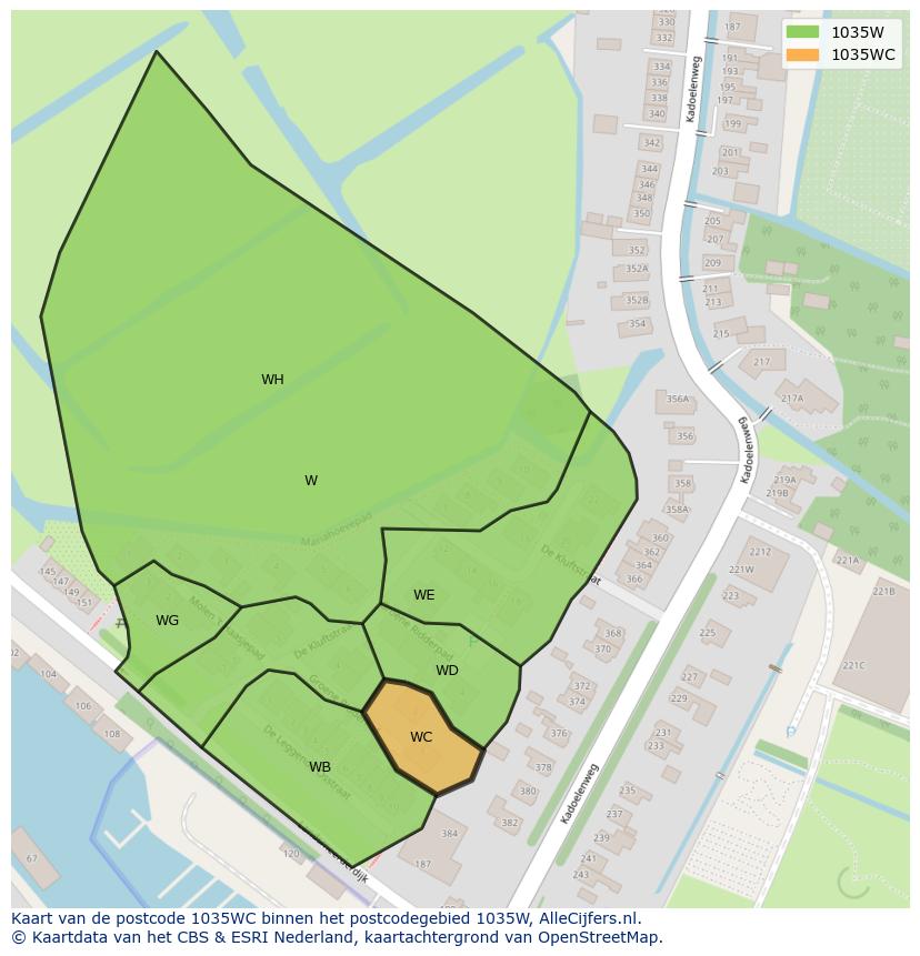 Afbeelding van het postcodegebied 1035 WC op de kaart.