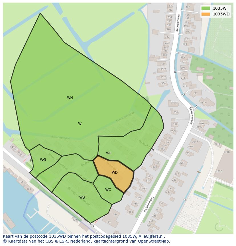 Afbeelding van het postcodegebied 1035 WD op de kaart.