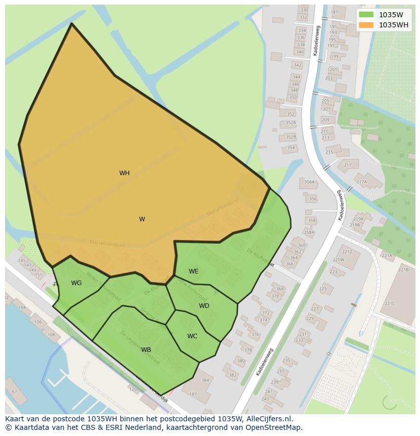 Afbeelding van het postcodegebied 1035 WH op de kaart.