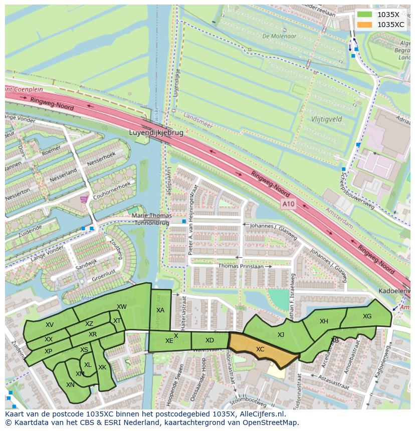 Afbeelding van het postcodegebied 1035 XC op de kaart.