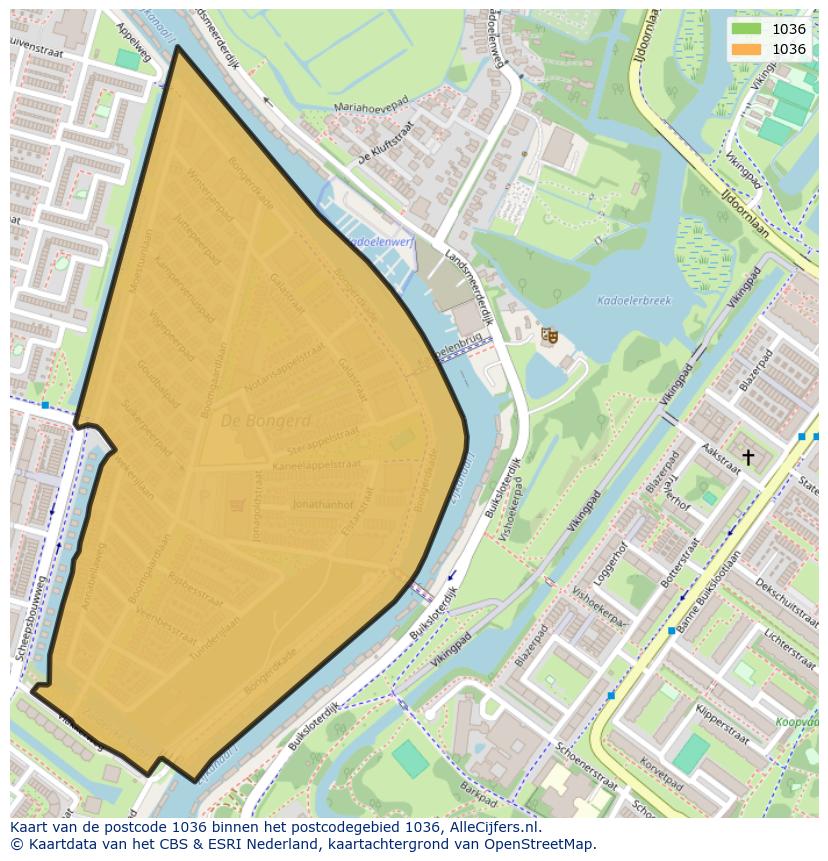 Afbeelding van het postcodegebied 1036 op de kaart.