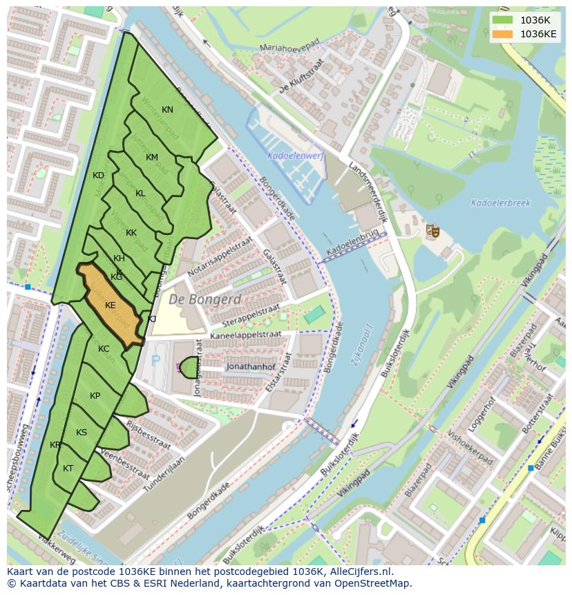 Afbeelding van het postcodegebied 1036 KE op de kaart.