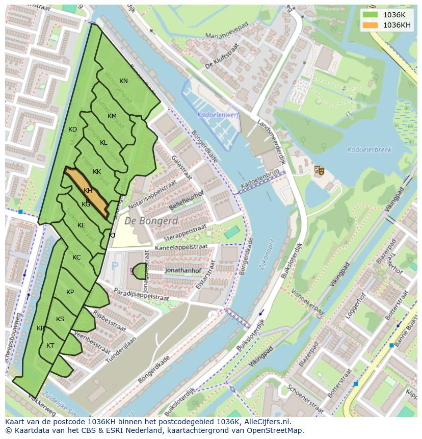 Afbeelding van het postcodegebied 1036 KH op de kaart.