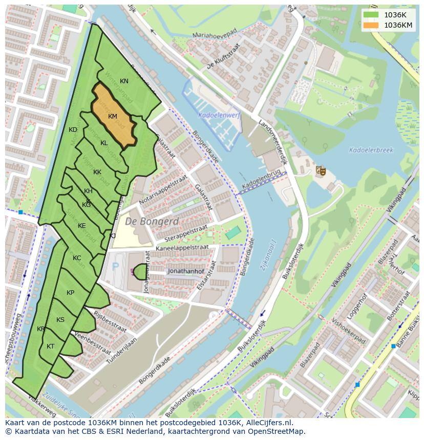 Afbeelding van het postcodegebied 1036 KM op de kaart.