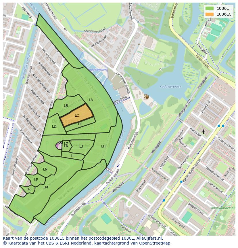 Afbeelding van het postcodegebied 1036 LC op de kaart.