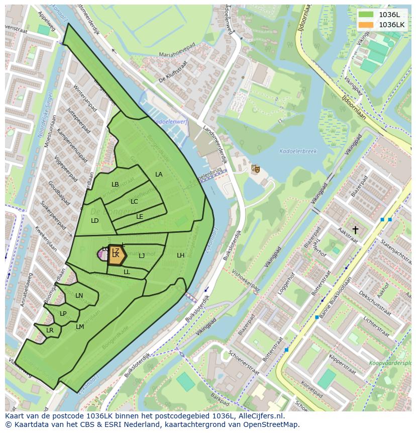 Afbeelding van het postcodegebied 1036 LK op de kaart.