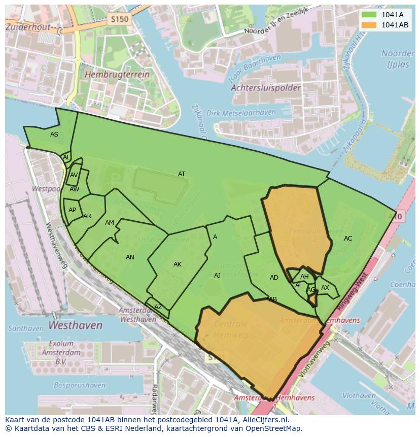 Afbeelding van het postcodegebied 1041 AB op de kaart.