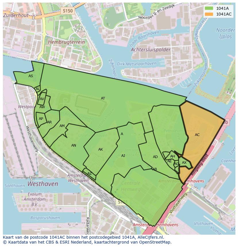 Afbeelding van het postcodegebied 1041 AC op de kaart.