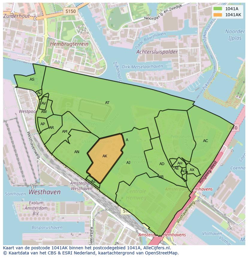 Afbeelding van het postcodegebied 1041 AK op de kaart.