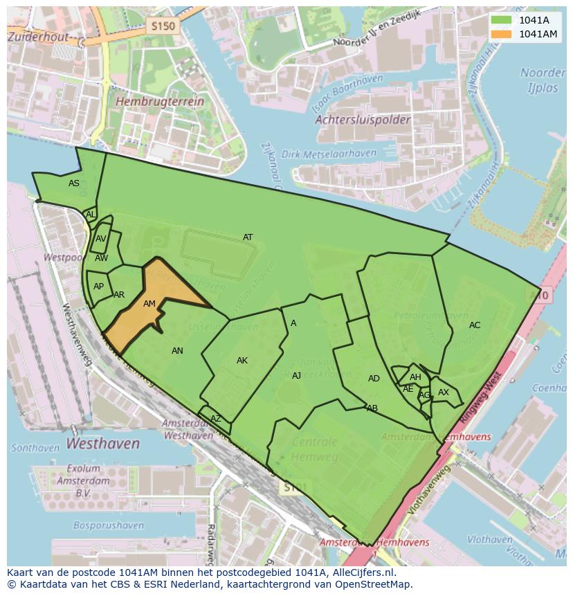Afbeelding van het postcodegebied 1041 AM op de kaart.