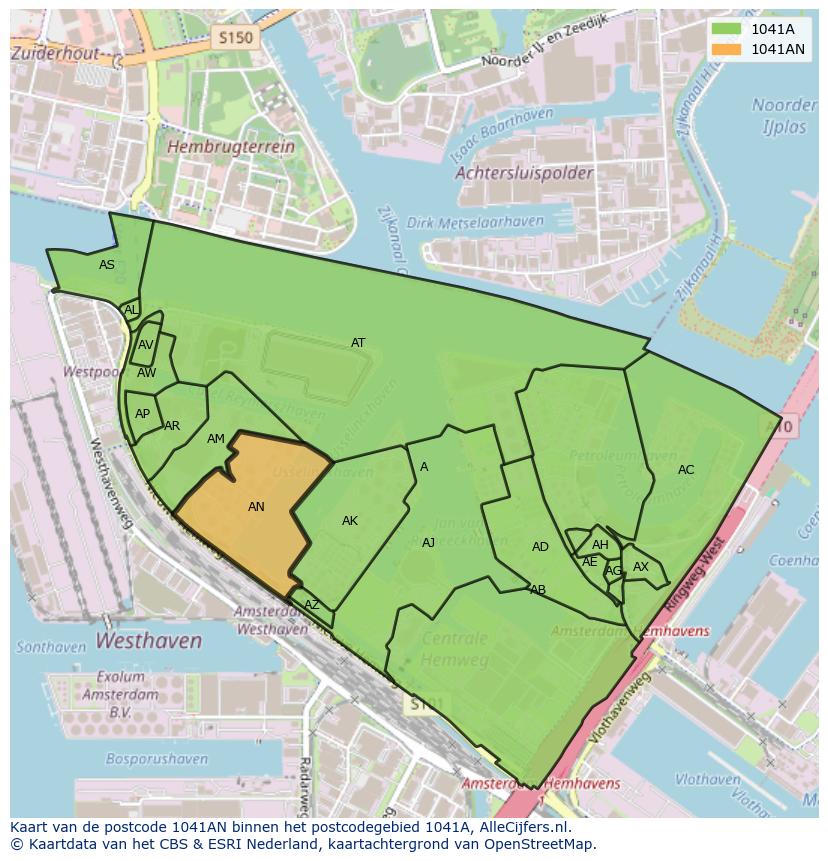 Afbeelding van het postcodegebied 1041 AN op de kaart.