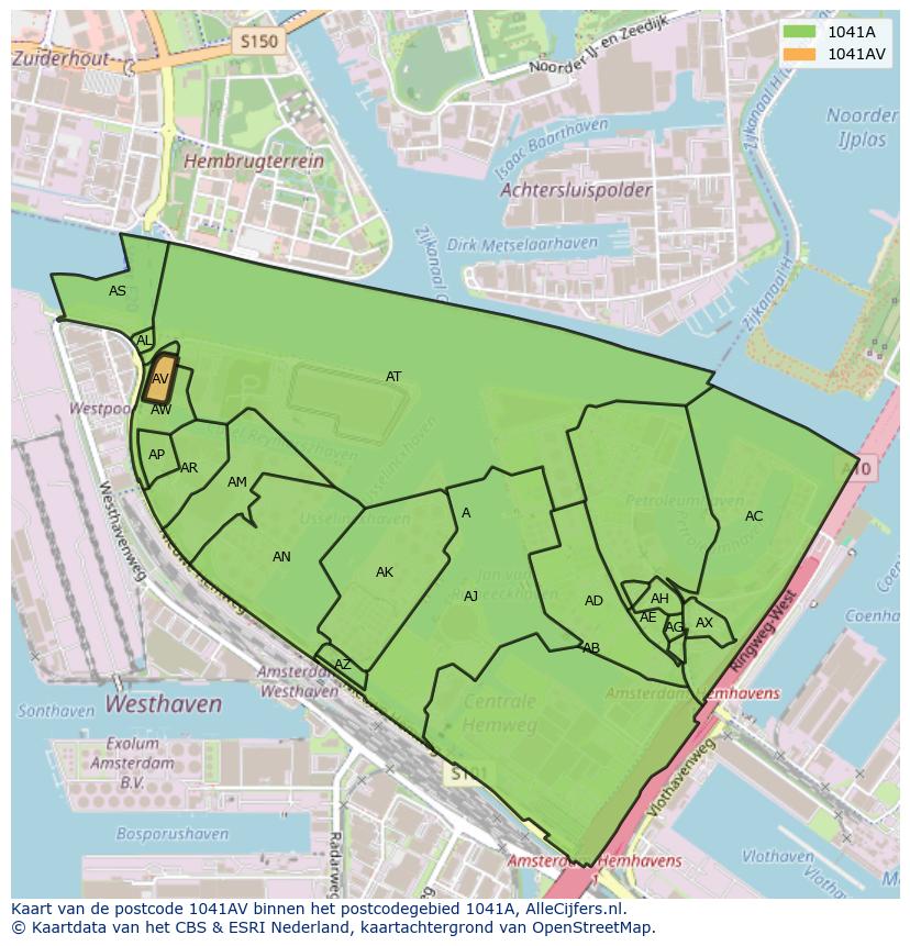 Afbeelding van het postcodegebied 1041 AV op de kaart.