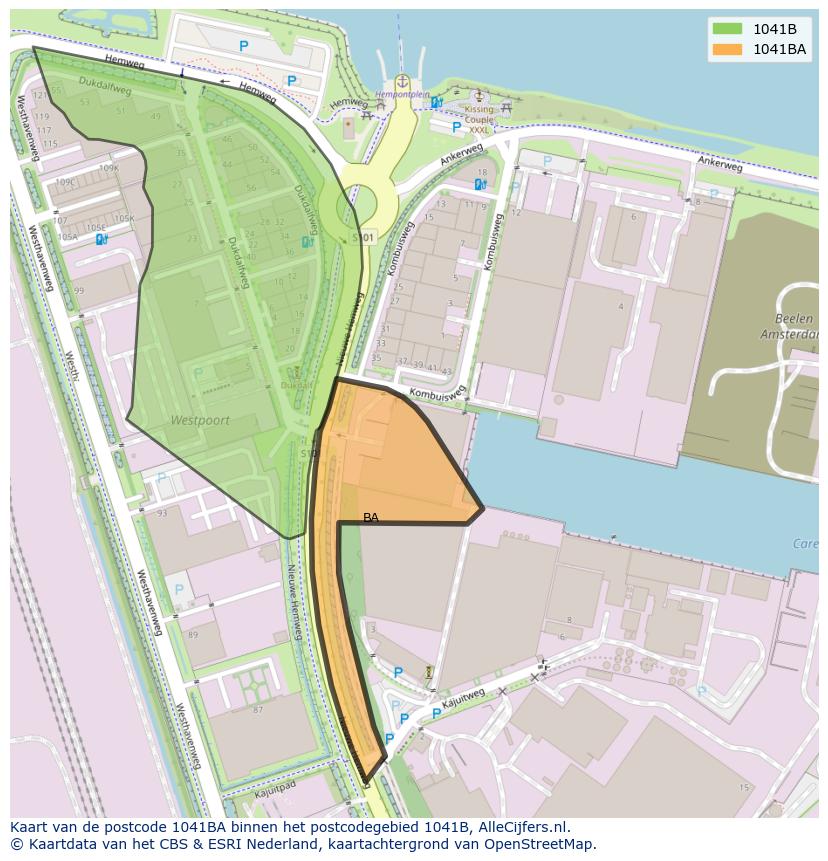 Afbeelding van het postcodegebied 1041 BA op de kaart.