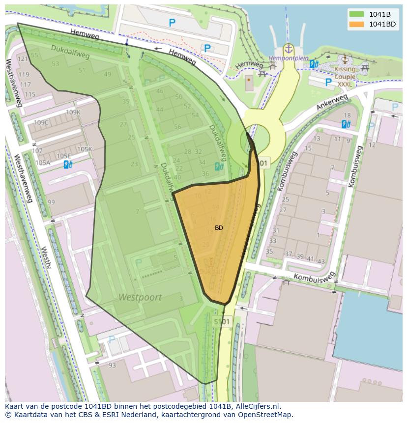 Afbeelding van het postcodegebied 1041 BD op de kaart.