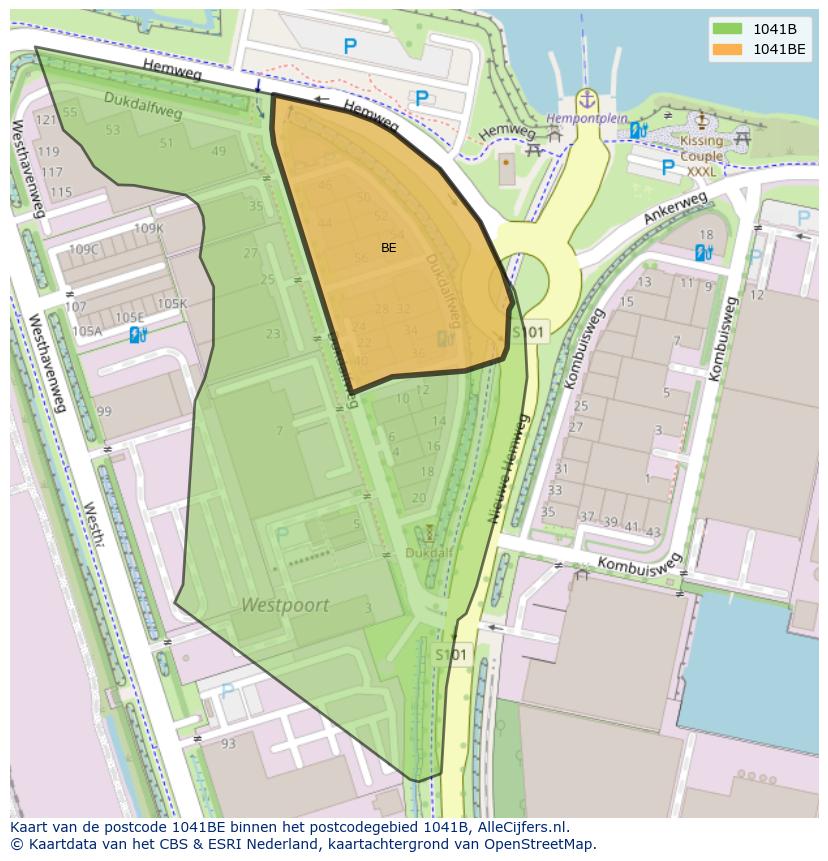 Afbeelding van het postcodegebied 1041 BE op de kaart.