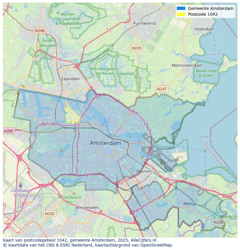 Afbeelding van het postcodegebied 1042 op de kaart.