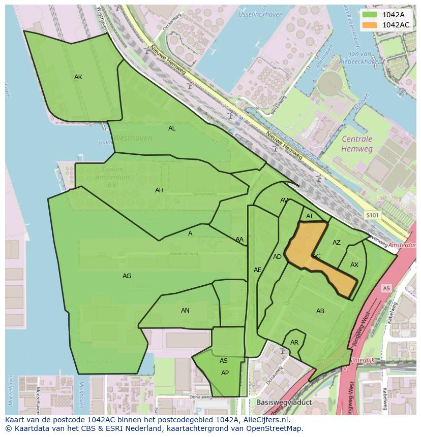 Afbeelding van het postcodegebied 1042 AC op de kaart.
