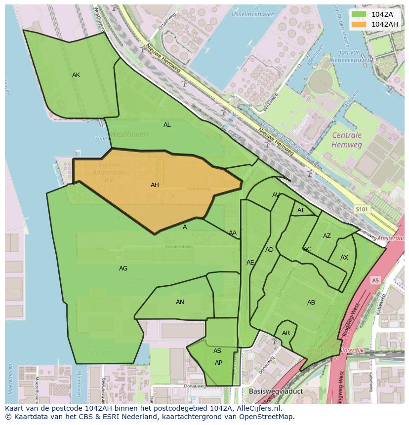 Afbeelding van het postcodegebied 1042 AH op de kaart.