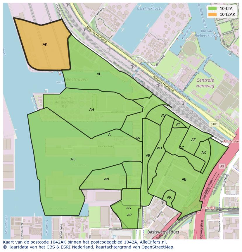 Afbeelding van het postcodegebied 1042 AK op de kaart.