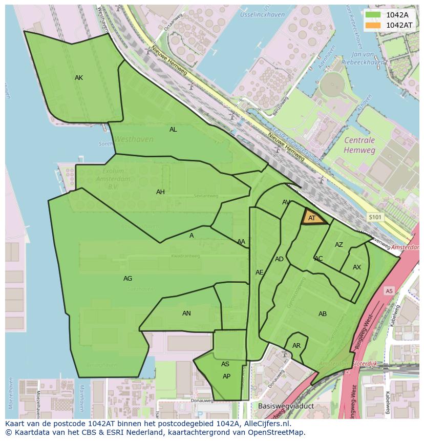 Afbeelding van het postcodegebied 1042 AT op de kaart.
