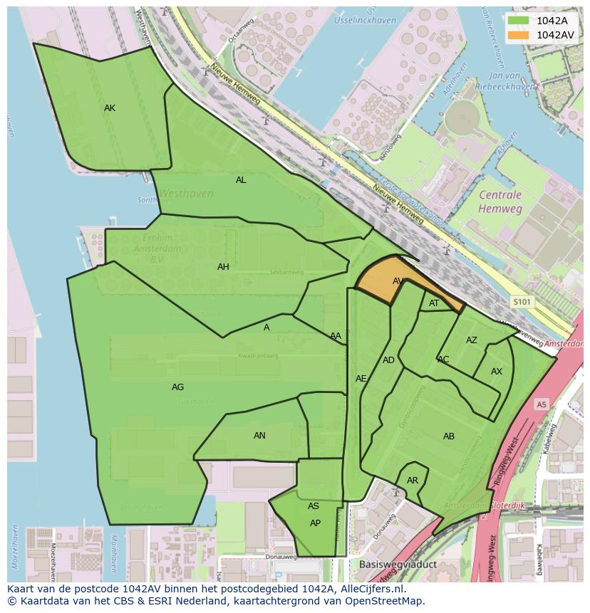 Afbeelding van het postcodegebied 1042 AV op de kaart.