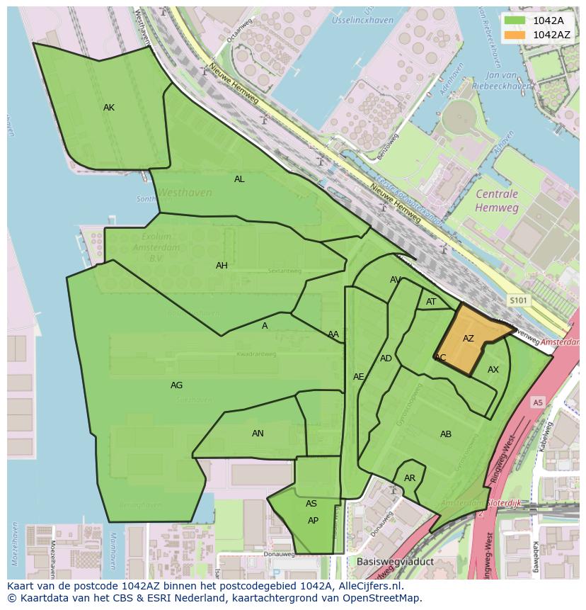 Afbeelding van het postcodegebied 1042 AZ op de kaart.