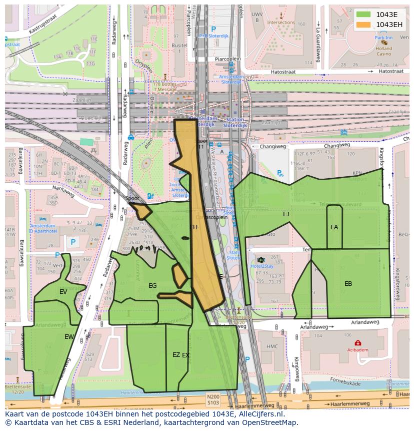 Afbeelding van het postcodegebied 1043 EH op de kaart.