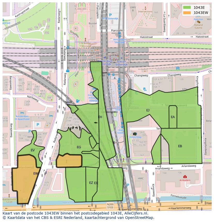 Afbeelding van het postcodegebied 1043 EW op de kaart.