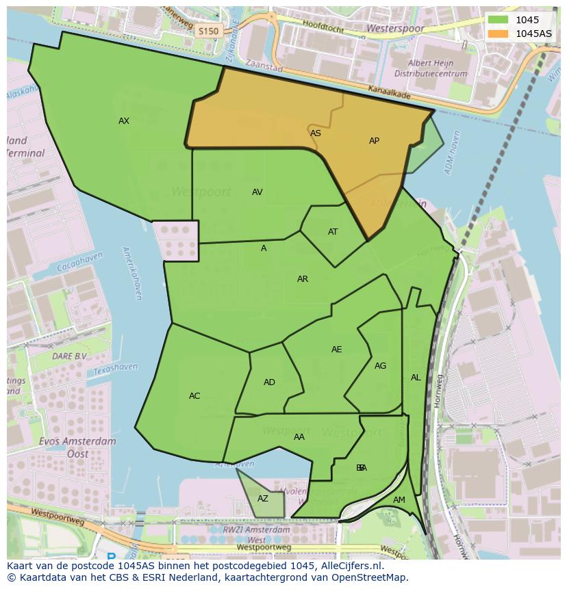 Afbeelding van het postcodegebied 1045 AS op de kaart.