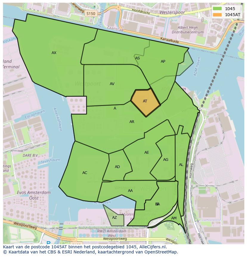 Afbeelding van het postcodegebied 1045 AT op de kaart.