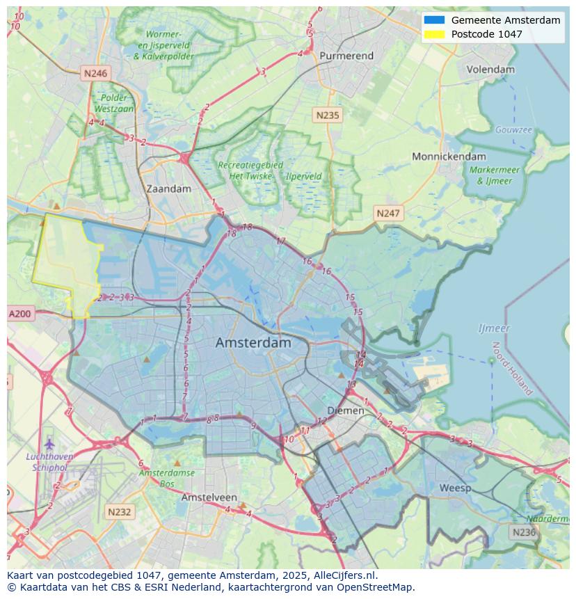 Afbeelding van het postcodegebied 1047 op de kaart.