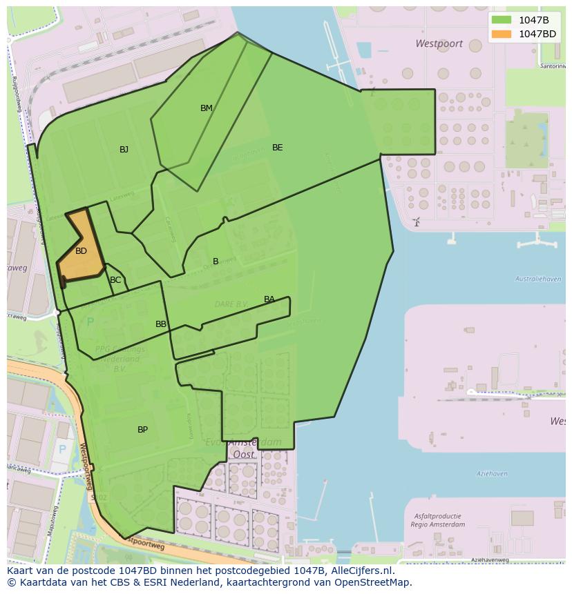 Afbeelding van het postcodegebied 1047 BD op de kaart.