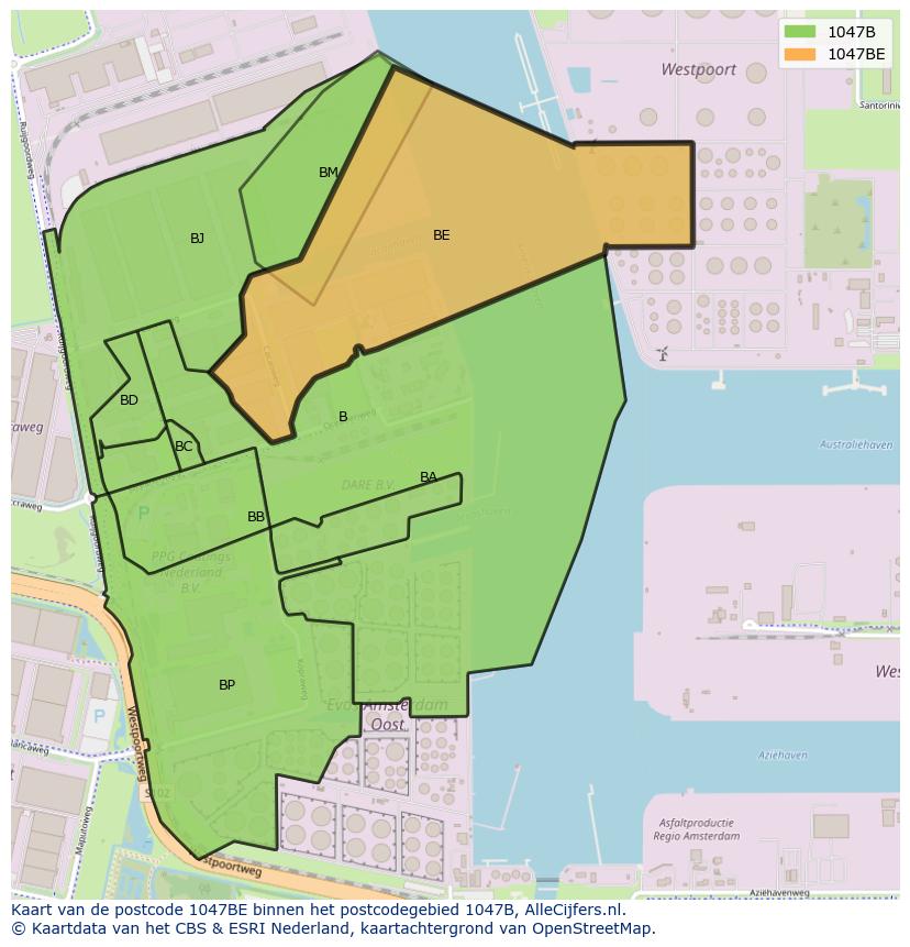 Afbeelding van het postcodegebied 1047 BE op de kaart.