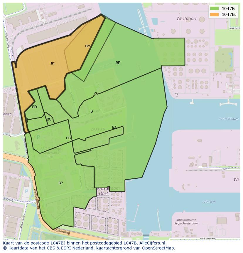 Afbeelding van het postcodegebied 1047 BJ op de kaart.