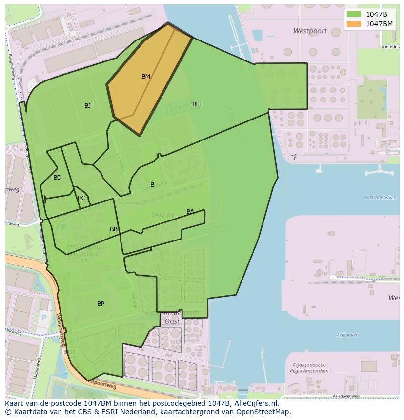 Afbeelding van het postcodegebied 1047 BM op de kaart.