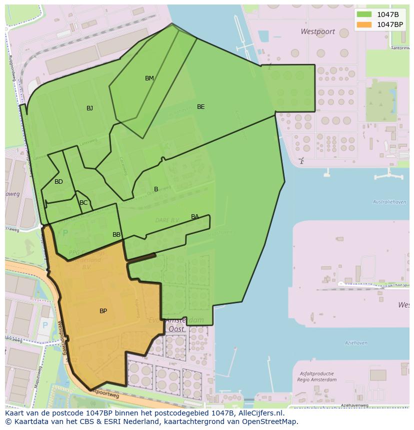 Afbeelding van het postcodegebied 1047 BP op de kaart.