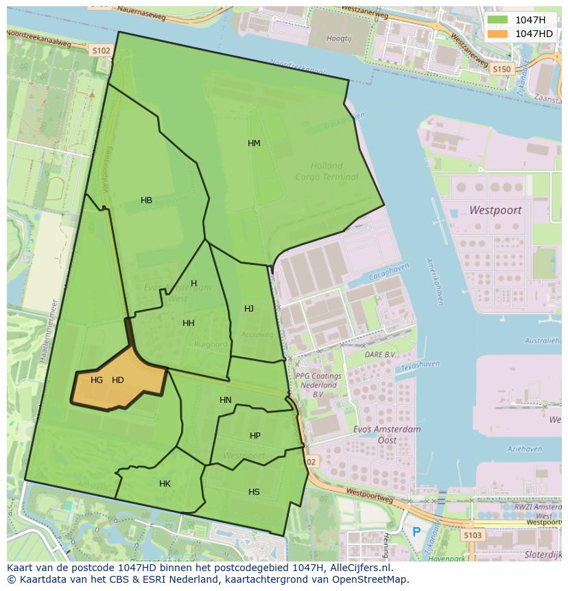 Afbeelding van het postcodegebied 1047 HD op de kaart.