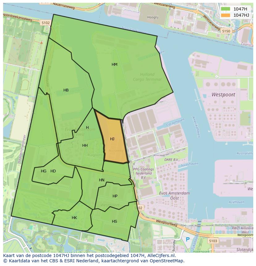 Afbeelding van het postcodegebied 1047 HJ op de kaart.