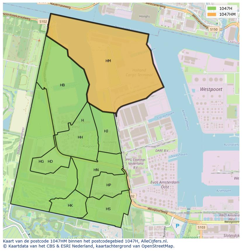 Afbeelding van het postcodegebied 1047 HM op de kaart.