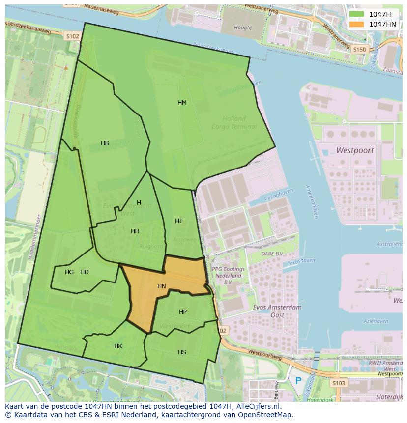 Afbeelding van het postcodegebied 1047 HN op de kaart.