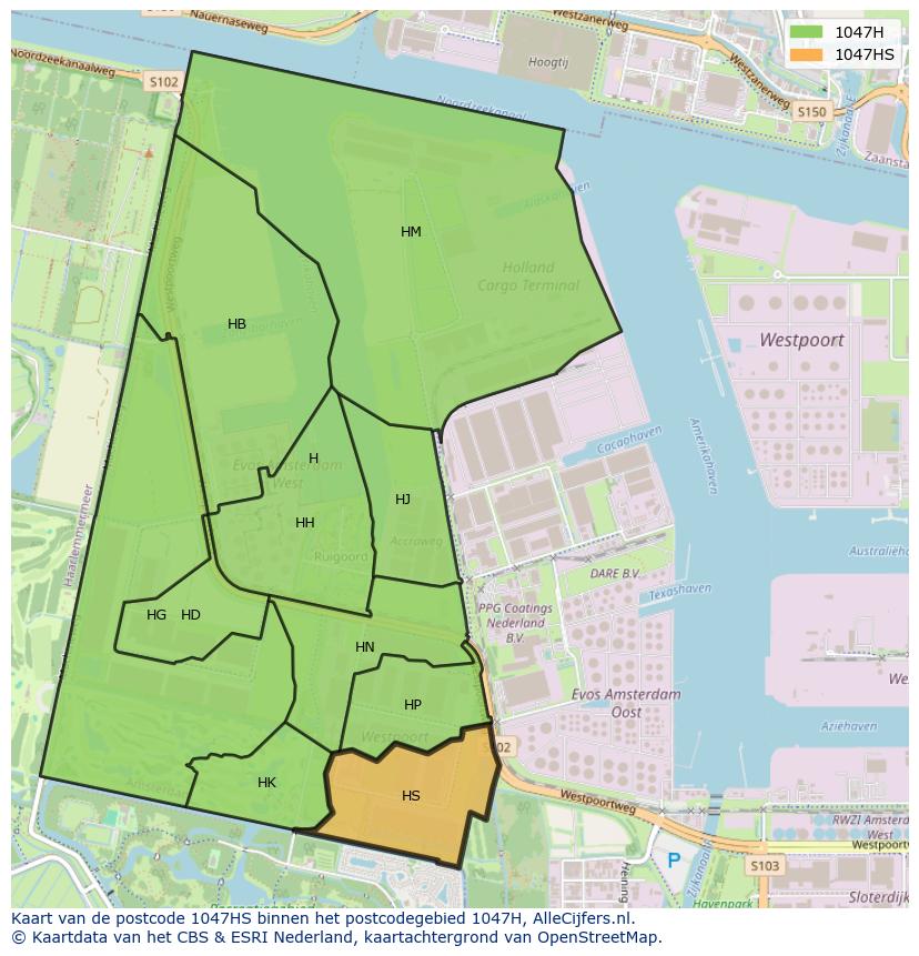 Afbeelding van het postcodegebied 1047 HS op de kaart.