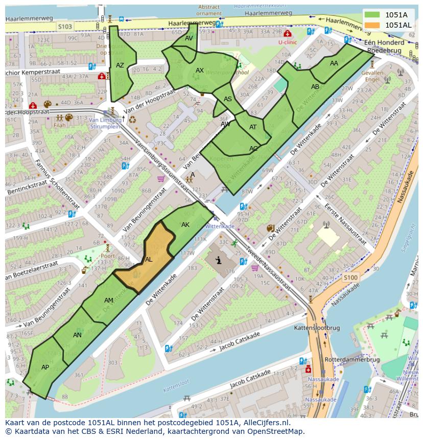 Afbeelding van het postcodegebied 1051 AL op de kaart.