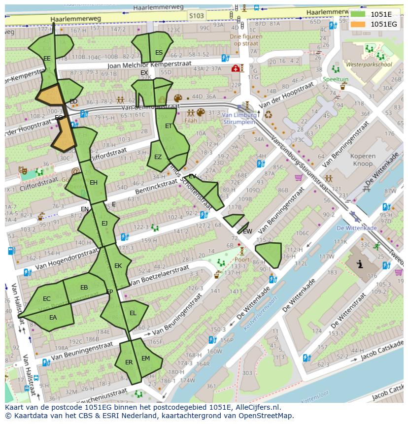 Afbeelding van het postcodegebied 1051 EG op de kaart.