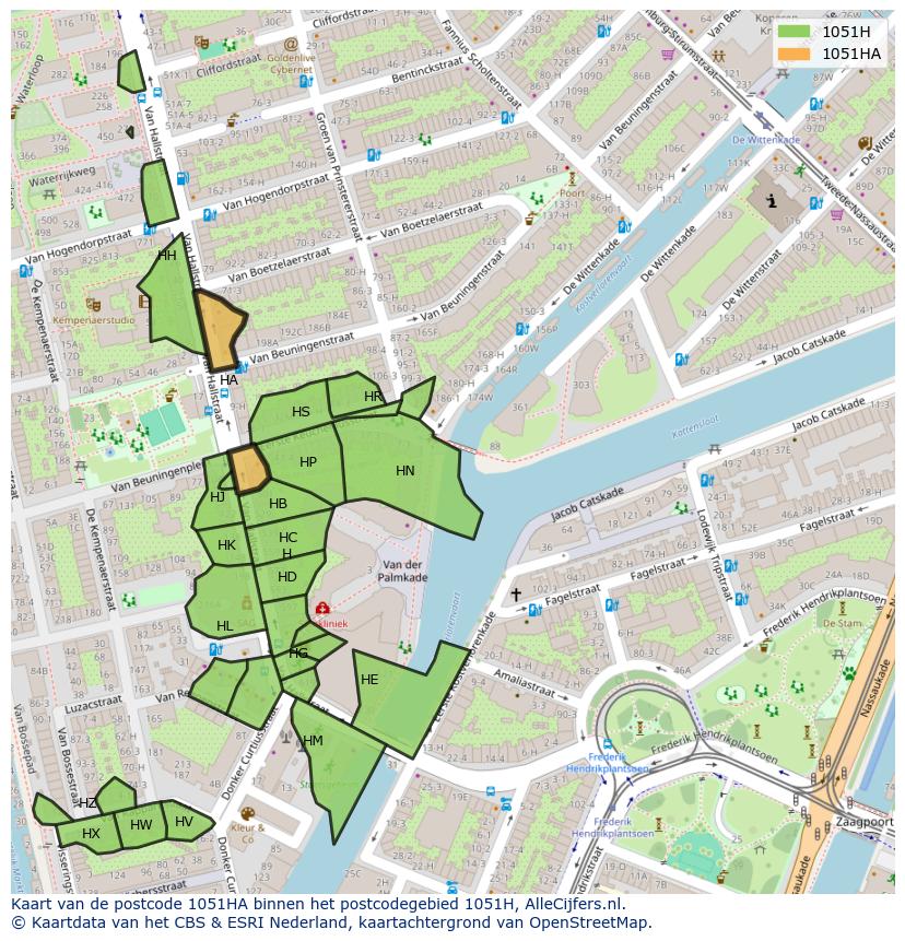 Afbeelding van het postcodegebied 1051 HA op de kaart.