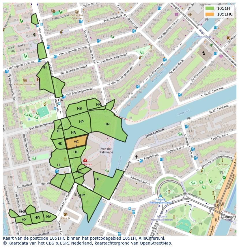 Afbeelding van het postcodegebied 1051 HC op de kaart.