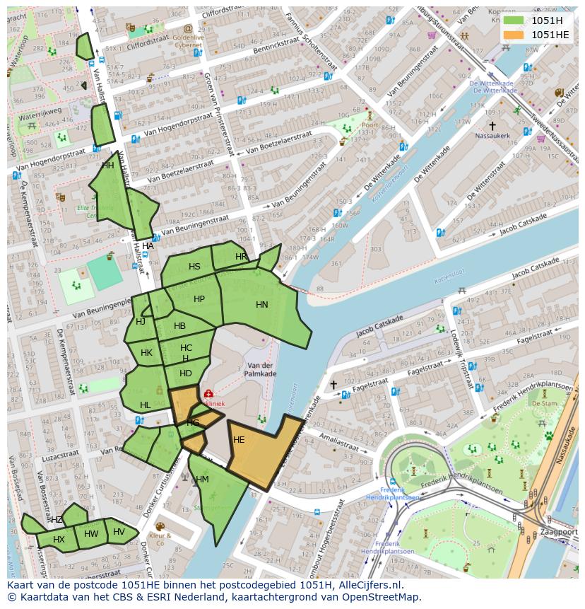 Afbeelding van het postcodegebied 1051 HE op de kaart.