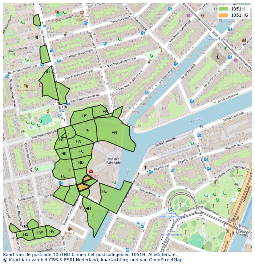 Afbeelding van het postcodegebied 1051 HG op de kaart.