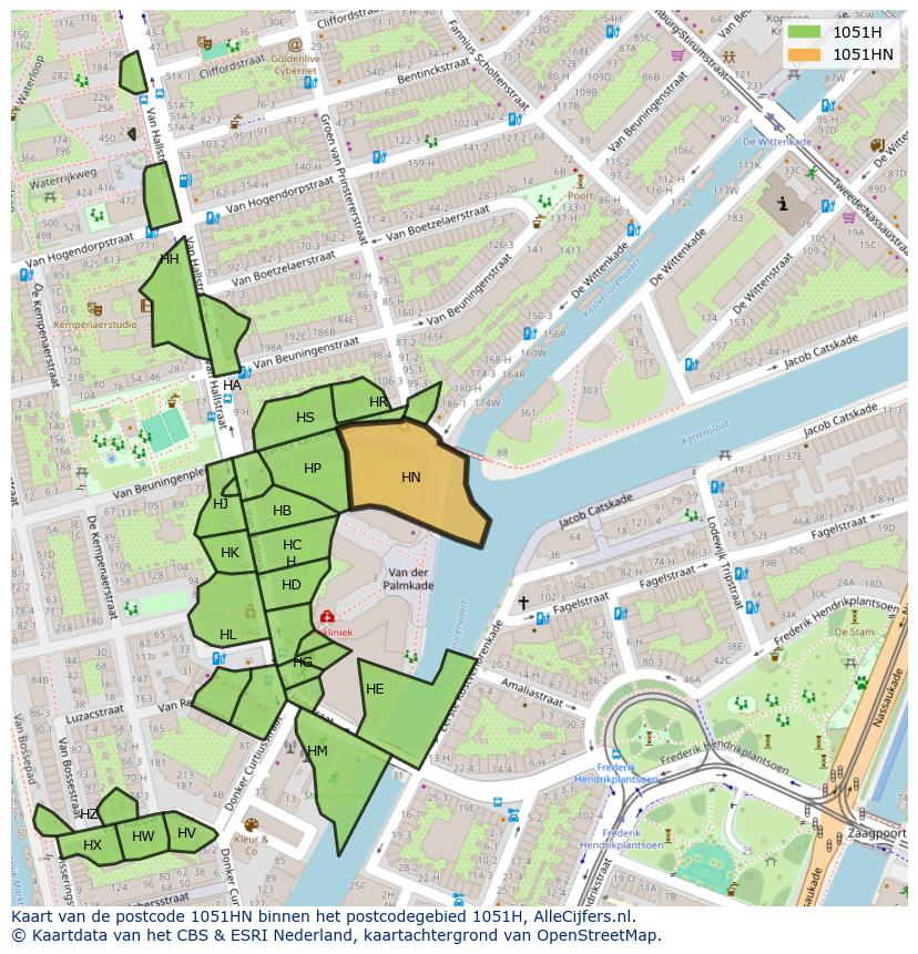 Afbeelding van het postcodegebied 1051 HN op de kaart.